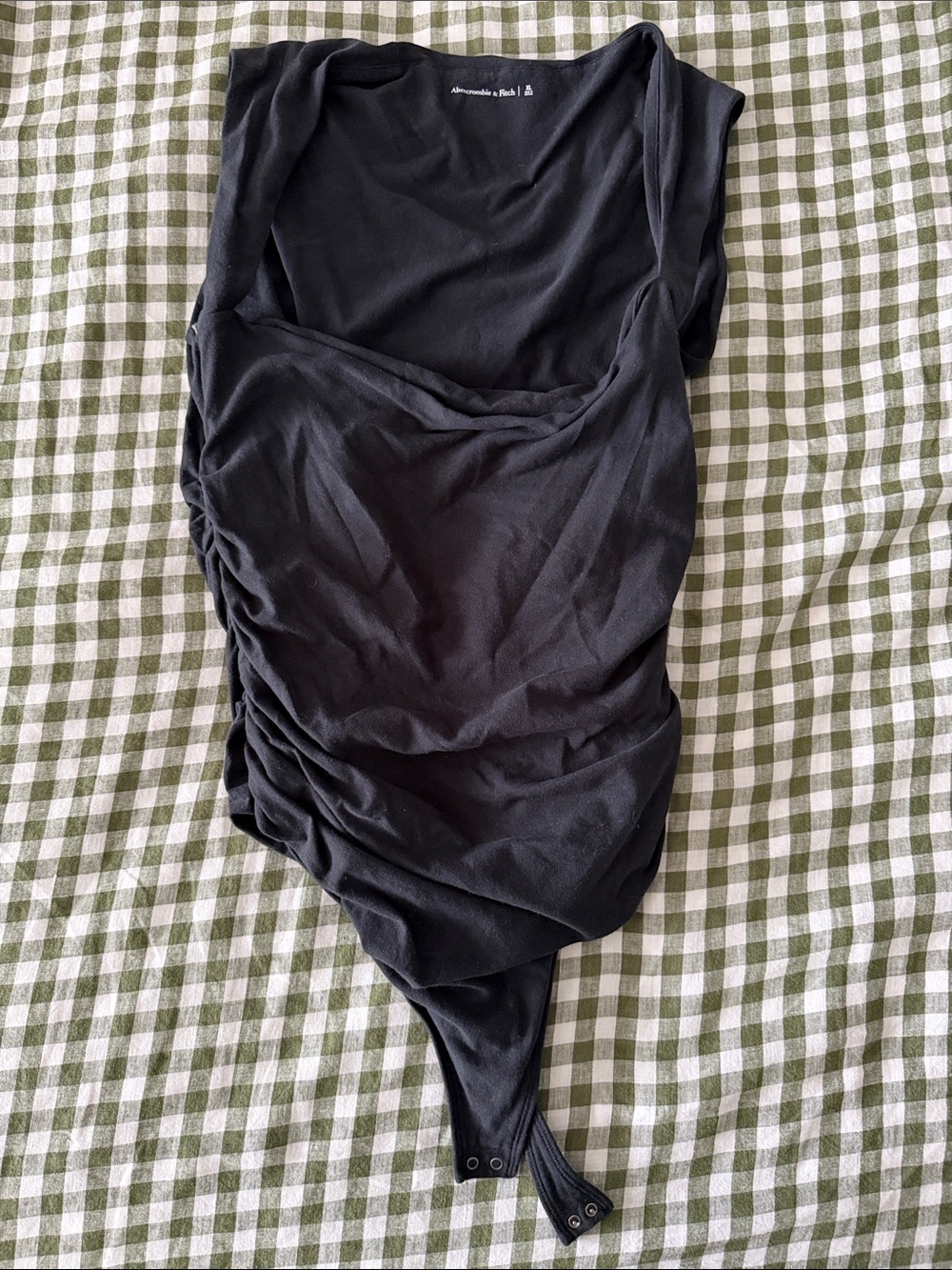 Abercrombie & Fitch Black Ruched Snap-Front Bodysuit - Picture 1 of 4